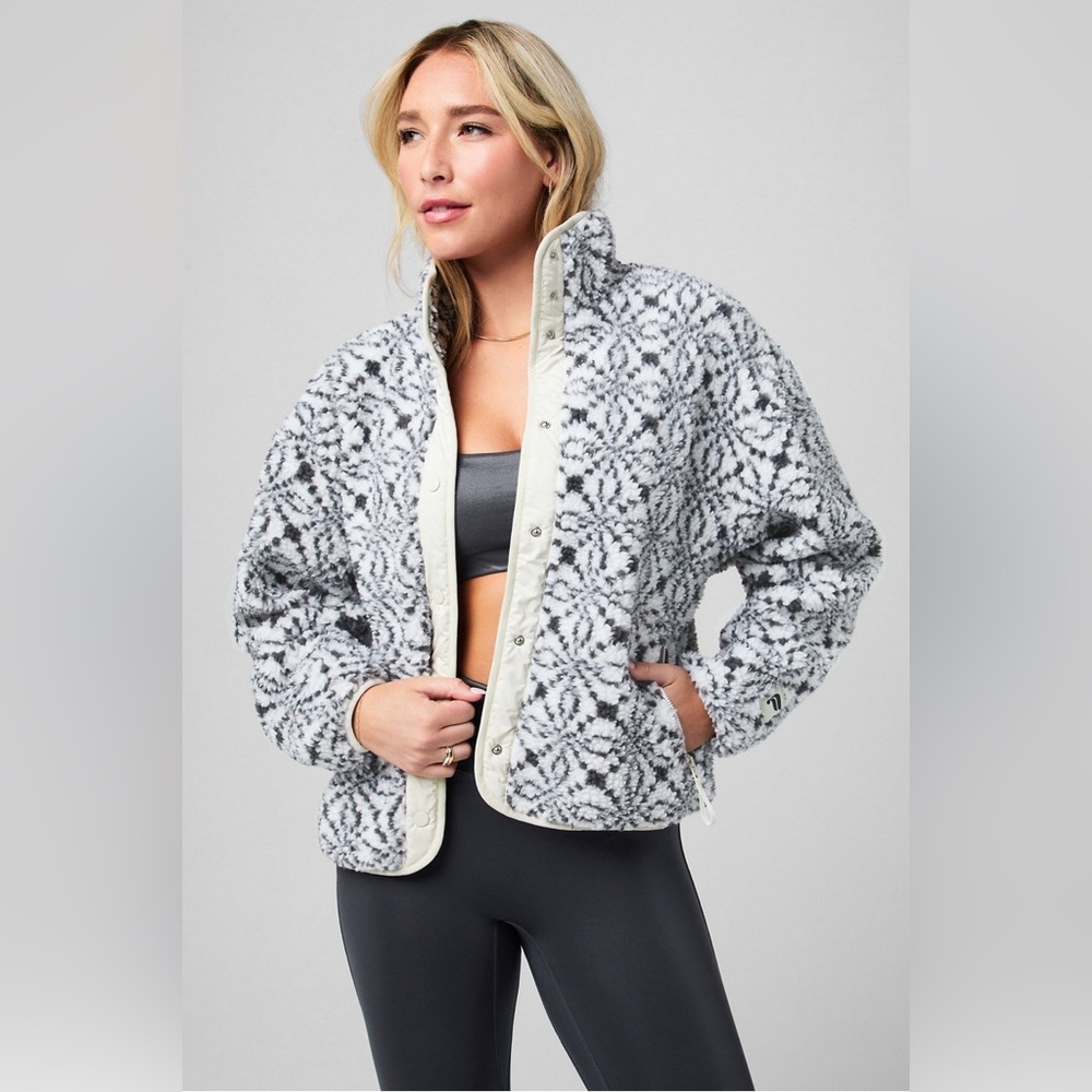 Fabletics Gray and White Teddy Jacket - image 2